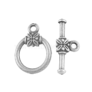 Alloy Toggle Clasps, Lead Free, Donut, Antique Silver, Donut: 18x14x4mm, Hole: 2.5mm, Bar: 22x9x4mm, Hole: 2.5mm(PALLOY-A20000-AS-FF)