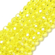 Electroplate Transparent Glass Beads Strands, Faceted, Round, Pearl Luster Plated, Yellow, 8mm, Hole: 1mm, about 66~69pcs/strand, 19.29~19.57 inch(49~49.7cm)(EGLA-A035-T8mm-A03)