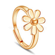 SHEGRACE Brass Adjustable Rings, Daisy, Real 18K Gold Plated, Size 9, 19mm(JR756C)