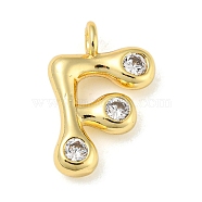 Rack Plating Brass Micro Pave Cubic Zirconia Pendants, Cadmium Free & Lead Free, Long-Lasting Plated, Real 18K Gold Plated, Letter F, 21x14x5mm, Hole: 3mm(KK-A200-24G-F)
