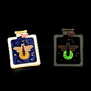 Rectangle with Bee Luminous Enamel Pin, Glow In The Dark Alloy Badge for Backpack Clothes, Golden, Blue, 35x26mm(LUMI-PW0001-121G)