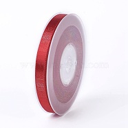 Double Face Polyester Satin Ribbon, with Metallic Silver Color, FireBrick, 3/8 inch(9mm), about 100yards/roll(91.44m/roll)(SRIB-P012-A10-9mm)