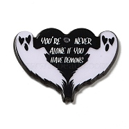 Acrylic Pendants, Valentine's Day Heart, YOU'RE NEVER ALONE IF YOU HAVE DEMONS, Ghost, 30.5x41x2.5mm, Hole: 1.8mm(OACR-B016-01A)