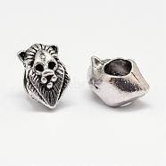 Lion Head Alloy European Beads, Large Hole Beads, Antique Silver, 13x8.5x8mm, Hole: 5mm(PALLOY-K206-04AS)