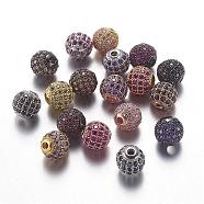 Brass Micro Pave Cubic Zirconia Beads, Round, Mixed Color, 8mm, Hole: 2mm(ZIRC-G078-39)