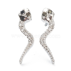 Brass Micro Pave Clear Cubic Zirconia Stud Earrings, Tadpole, Real Platinum Plated, 14.5x7mm, Pin: 0.7mm(EJEW-A058-16P)