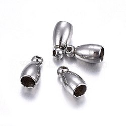 Tarnish Resistant 304 Stainless Steel Cord Ends, End Caps, Oval, Stainless Steel Color, 7x3.5mm, Hole: 1mm, Inner Diameter: 2.5mm(STAS-O107-12P)