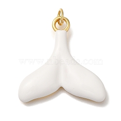 Rack Plating Brass Enamel Pendants, with Jump Ring, Cadmium Free & Lead Free, Long-Lasting Plated, Real 18K Gold Plated, Fishtail Charm, White, 25x24.5x3mm, Hole: 3mm(KK-I720-24G-01)