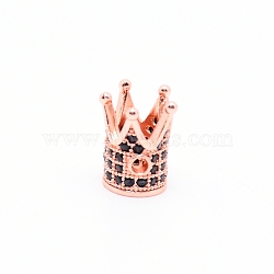 Brass Micro Pave Cubic Zirconia Beads, Crown, Black, Rose Gold, 12x10mm, Hole: 1.8mm(X-ZIRC-WH0002-03RG)