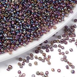 Round Glass Seed Beads, Transparent Colours Rainbow, Round, Purple, 2mm(SEED-A007-2mm-171A)