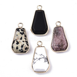 Natural & Synthetic Mixed Gemstone/Glass Pendants, with Light Gold Plated Brass Edge and Loop, Trapezoid, Faceted, Mixed Color, 25x14x6mm, Hole: 2mm(G-N326-43)