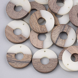 Resin & Walnut Wood Pendants, Donut/Pi Disc, Creamy White, Donut Width: 13.3mm, 28x4mm, Hole: 1.5mm(RESI-S358-03A)