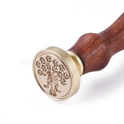 DIY Scrapbook, Brass Wax Seal Stamp and Wood Handle Sets, Flower, Golden, 8.9x2.5cm, Stamps: 25x14.5mm(AJEW-WH0100-127)