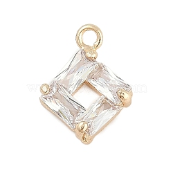 Rack Plating Brass with Cubic Zirconia Pendants, Square Charms, Real 18K Gold Plated, 13x10x3.5mm, Hole: 1.5mm(KK-Q018-05G)