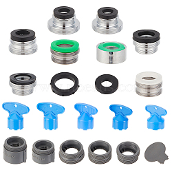 Unicraftale 10 Sets 10 Style Brass Faucet Adaptors, Water Filter Adapter, with Random Color Plastic Washers, Column, with ABS Plastic Brass Faucet Adaptors Sets and Plastic Wrench Tools, Platinum, 21.5~31.5x22~35x10~23mm, Hole: 3~18x3~18mm, 1 set/style(FIND-UN0001-56)