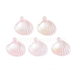 UV Plating Opaque Acrylic Pendants, AB Color, Shell Charm, Misty Rose, 28x27x7mm, Hole: 2mm(PACR-M003-16F)