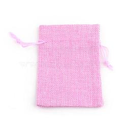 Polyester Imitation Burlap Packing Pouches Drawstring Bags, for Christmas, Wedding Party and DIY Craft Packing, Pearl Pink, 9x7cm(ABAG-R005-9x7-19)