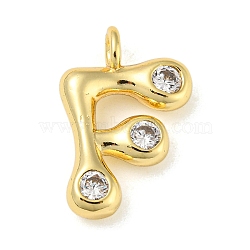 Rack Plating Brass Micro Pave Cubic Zirconia Pendants, Cadmium Free & Lead Free, Long-Lasting Plated, Real 18K Gold Plated, Letter F, 21x14x5mm, Hole: 3mm(KK-A200-24G-F)