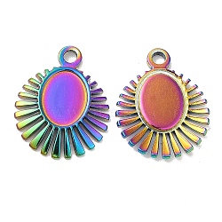 Ion Plating(IP) 304 Stainless Steel Pendant Cabochon Settings, Sun Charms, Rainbow Color, Tray: 8x6mm, 16.5x13x2mm, Hole: 1.6mm(STAS-L020-013RC)