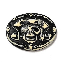 Halloween Opaque Resin Cabochons, Oval with Skull, Black, 37x29.5x5.5mm(CRES-F023-02)