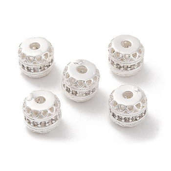 Brass Micro Pave Cubic Zirconia Beads, Long-Lasting Plated, Round, Clear, 7.5x6.5mm, Hole: 1.5mm