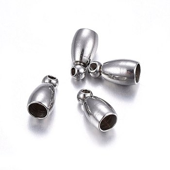 304 Stainless Steel Cord Ends, End Caps, Oval, Stainless Steel Color, 7x3.5mm, Hole: 1mm, Inner Diameter: 2.5mm