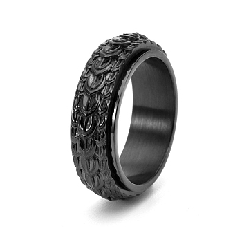 Rotatable Titanium Steel Finger Ring, Dragon Scale for Men, Black, US Size 11(20.6mm)