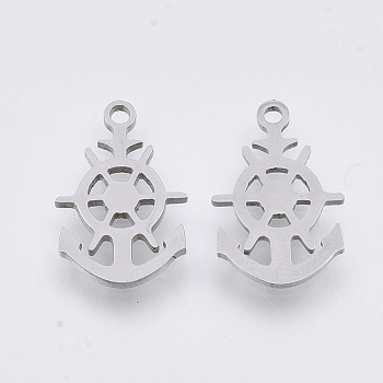201 Stainless Steel Pendants, Laser Cut Pendants, Anchor & Helm, Stainless Steel Color, 16.5x10.5x1mm, Hole: 1.4mm