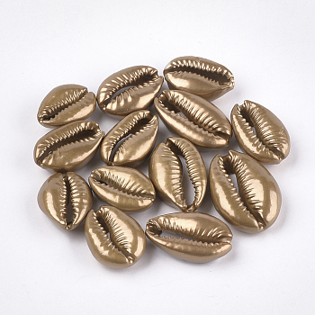 Spray Painted Natural Cowrie Shell Beads, Matte Style, No Hole/Undrilled, Golden, 20~28x14~20x7~8.5mm