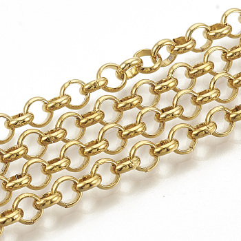 304 Stainless Steel Rolo Chains, Belcher Chain, with Spool, Unwelded, Golden, 5x1.5mm, about 32.8 Feet(10m)/roll