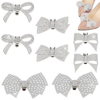 8Pcs 4 Styles Bowknot Alloy Rhinestone Shoe Decorations, Detachable Shoe Buckle Clips, with Iron Findings, Platinum, 30.5~53x53~97x5~17mm, 2pcs/style