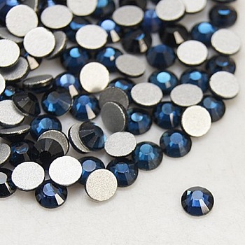Faceted Glass Flat Back Rhinestone for Garment, Grade A, Back Plated, Half Round, Montana, 3~3.2mm, about 1440pcs/bag
