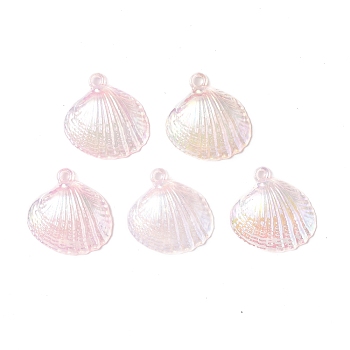 UV Plating Opaque Acrylic Pendants, AB Color, Shell Charm, Misty Rose, 28x27x7mm, Hole: 2mm