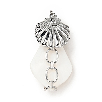 Natural White Shell Pendants, Teardrop Charm, with Stainless Steel Color Plated 304 Stainless Steel Shell Findings and Jump Ring, 35~40x18~20x8~10mm, Jump Ring: 4x0.7mm, Inner Diameter: 2.7mm