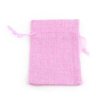 Polyester Imitation Burlap Packing Pouches Drawstring Bags, for Christmas, Wedding Party and DIY Craft Packing, Pearl Pink, 9x7cm