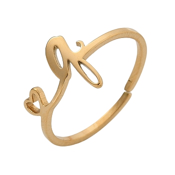 304 Stainless Steel Cuff Rings for Women, Heart with LetterA~Z, Real 18K Gold Plated, Letter Q, 10mm, inner diameter: adjustable.