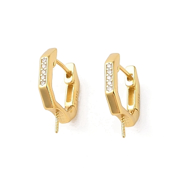 925 Sterling Silver with  Micro Pave Cubic Zirconia Hoop Earrings Findings, Polygon, Real 18K Gold Plated, 16.5x13x2mm, Pin: 0.8mm