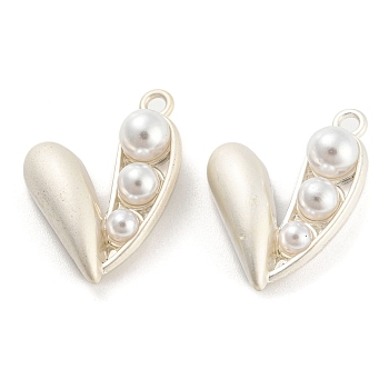 Alloy with ABS Plastic Imitation Pearl Pendants, Heart Charm, Matte Silver Color, 22x17x7.5mm, Hole: 1.8mm