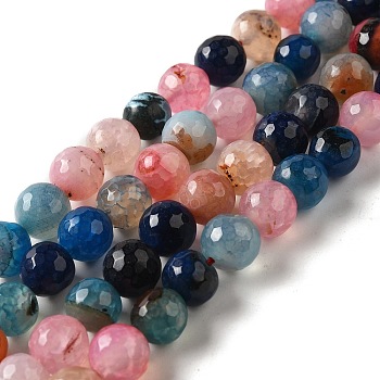 Dyed Natural Multi-Color Agate Beads Strands, Faceted Round, Colorful, 10mm, Hole: 1mm, about 38pcs/strand, 14.5 inch