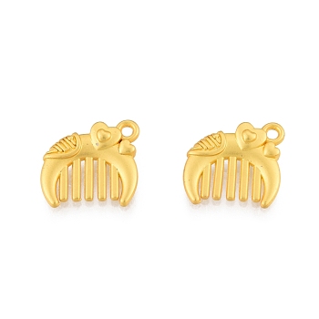 Alloy Charms, Matte Style, Comb with Heart, Matte Gold Color, 13x15x3mm, Hole: 1.5mm