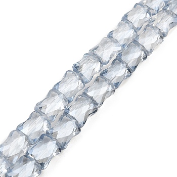 AB Color Plated Transparent Glass Beads Strands, Faceted Bamboo Stick, Light Steel Blue, 10.5~11x8x5mm, Hole: 1mm, about 59~60pcs/strand, 24.41~24.80''(62~63cm)