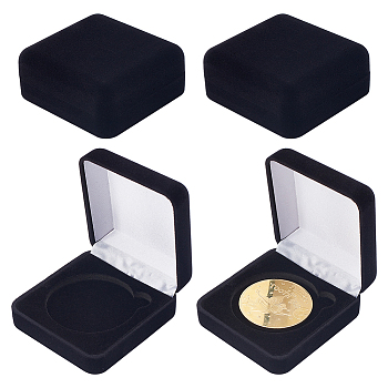 Velvet Badge Storage Gift Boxes, Square, Black, 6.8x6.6x2.8cm