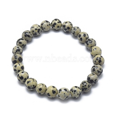 Bracelets extensibles naturels en jaspe dalmatien(BJEW-K212-A-014)-2