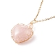Ожерелье с подвеской в виде сердца из натурального розового кварца(NJEW-JN03971-01)-1