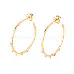 304 Stainless Steel Stud Earring Findings, Ear Wire, with Earring Backs/Ear Nut and Loop, Real 14K Gold Plated, 30x29x1mm, Hole: 1mm, Pin: 0.8mm(STAS-S116-266G)