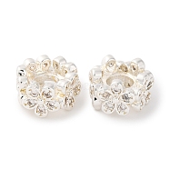 Brass Beads With Clear Cubic Zirconia, Flowers, 925 Sterling Silver Plated, 10x10x6mm, Hole: 4mm(KK-S403-12S)