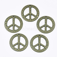 Acrylic Big Pendants, Peace Sign, Spray Painted & Crackle, Green, 50x3.5mm, Hole: 2.5mm(OACR-T014-13F)