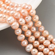 Natural Cultured Freshwater Pearl Beads Strands, Potato, Coral, 7~8mm, Hole: 0.6mm, about 26pcs/strand, 6.69 inch(17cm)(PEAR-C003-09E)