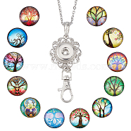 DIY Interchangeable Dome Office Lanyard ID Badge Holder Necklace Making Kit, Including Brass Snap Buttons, Alloy Snap Keychain Making, 304 Stainless Steel Cable Chains Necklaces, Tree of Life Pattern, Button: 18.5x9mm, 12pcs/set, 1 set(DIY-SC0022-04C)