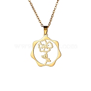 Stainless Steel Pendant Necklace, Golden, Flower, 16.14~19.69 inch(41~50cm) (PW-WG26640-07)